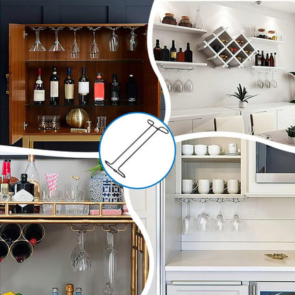 Wine glass holder - Glass hooks for shelf - Iron glass holder for glasses - Wall display holder - Hanging glass holders - Metal hanging glass holder - Display rack - hooks - for bars, wine cabinets, cupboards, kitchens, restaurants - 26*11.5 cm - black.
