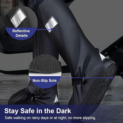 Waterproof overshoes - 1 pair - Overshoes - Rain shoe cover - Shoe covers - Rainproof - Rain boot covers - with zipper - with reflective strips - for rain, snow and mud - Sizes 37-39 - Size M - black.
