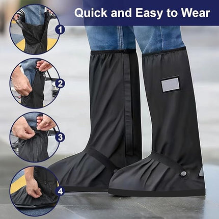 Waterproof overshoes - 1 pair - Overshoes - Rain shoe cover - Shoe covers - Rainproof - Rain boot covers - with zipper - with reflective strips - for rain, snow and mud - Sizes 37-39 - Size M - black.