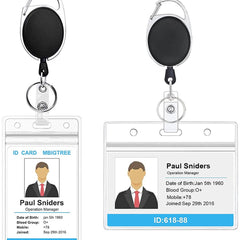 2 Pieces Heavy Duty Retractable Badge Holder - Extendable Keychains - D-Clip - with Carabiner - Waist Clip Drawstring - Badge Holder Drawstring - Retractable Reel ID Badge Card Holder - Vertical - Card Holder Drawstring - Clip ID Holder - Black/Silver.