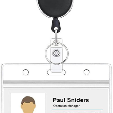 2 Pieces Heavy Duty Retractable Badge Holder - Extendable Keychains - D-Clip - with Carabiner - Waist Clip Drawstring - Badge Holder Drawstring - Retractable Reel ID Badge Card Holder - Vertical - Card Holder Drawstring - Clip ID Holder - Black/Silver.