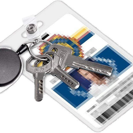 2 Pieces Heavy Duty Retractable Badge Holder - Extendable Keychains - D-Clip - with Carabiner - Waist Clip Drawstring - Badge Holder Drawstring - Retractable Reel ID Badge Card Holder - Vertical - Card Holder Drawstring - Clip ID Holder - Black/Silver.