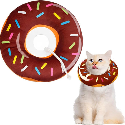 Cat collar - adjustable cat collar - adjustment range 17-26cm - vacuum packed - for after surgery - for small dogs and cats - protective collar for cats and dogs - anti-scratch - anti-licking - brown donut shape.
