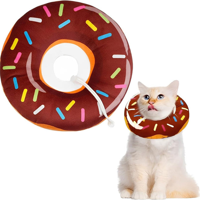 Cat collar - adjustable cat collar - adjustment range 17-26cm - vacuum packed - for after surgery - for small dogs and cats - protective collar for cats and dogs - anti-scratch - anti-licking - brown donut shape.