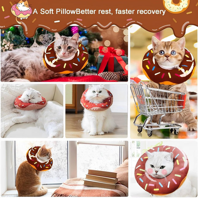 Cat collar - adjustable cat collar - adjustment range 17-26cm - vacuum packed - for after surgery - for small dogs and cats - protective collar for cats and dogs - anti-scratch - anti-licking - brown donut shape.