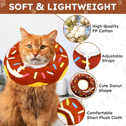 Cat collar - adjustable cat collar - adjustment range 17-26cm - vacuum packed - for after surgery - for small dogs and cats - protective collar for cats and dogs - anti-scratch - anti-licking - brown donut shape.