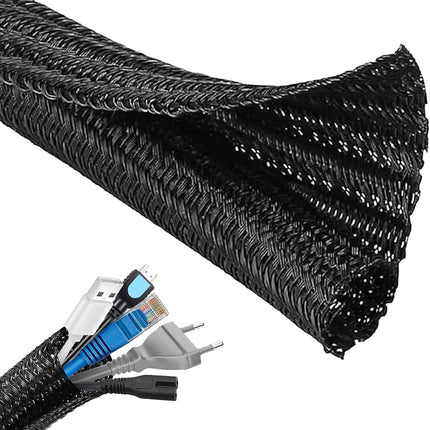3m*13mm - cable protector - cable management - cable sleeve - black cable cover - cable management - cable cover for cable harness - braided cable cover - split and self-rolling cover - for USB cable, power cable, audio and video cable - black.