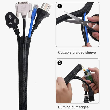 3m*13mm - cable protector - cable management - cable sleeve - black cable cover - cable management - cable cover for cable harness - braided cable cover - split and self-rolling cover - for USB cable, power cable, audio and video cable - black.
