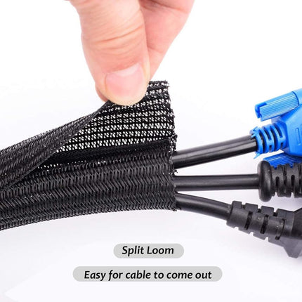 3m*13mm - cable protector - cable management - cable sleeve - black cable cover - cable management - cable cover for cable harness - braided cable cover - split and self-rolling cover - for USB cable, power cable, audio and video cable - black.
