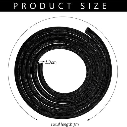 3m*13mm - cable protector - cable management - cable sleeve - black cable cover - cable management - cable cover for cable harness - braided cable cover - split and self-rolling cover - for USB cable, power cable, audio and video cable - black.