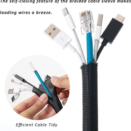3m*13mm - cable protector - cable management - cable sleeve - black cable cover - cable management - cable cover for cable harness - braided cable cover - split and self-rolling cover - for USB cable, power cable, audio and video cable - black.