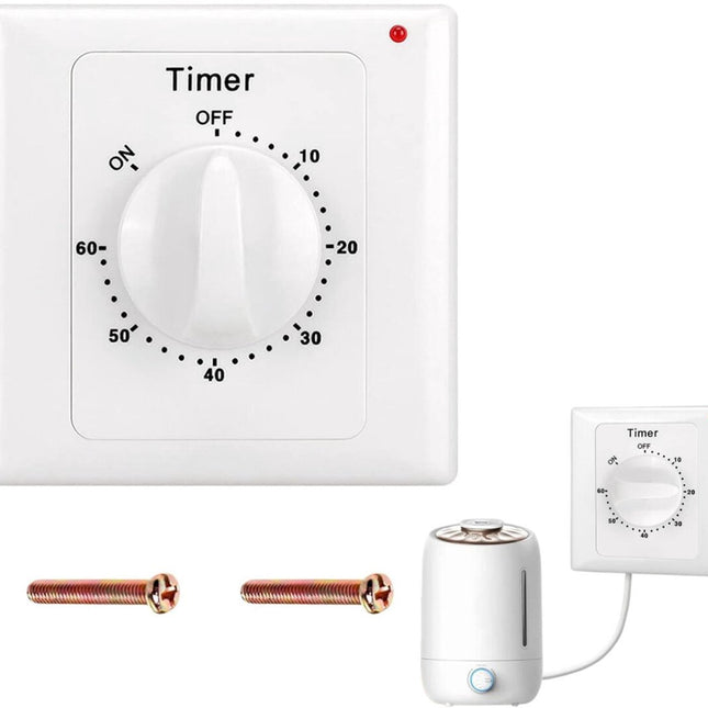 Countdown Switch - 60 minutes - Countdown timer switch - Mechanical countdown timer socket - time switch - timer light switch - with timer - timer socket - for bathroom extractor fan, garage, laundry room, storage room or spa - white.