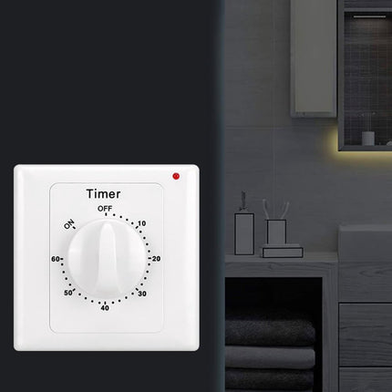 Countdown Switch - 60 minutes - Countdown timer switch - Mechanical countdown timer socket - time switch - timer light switch - with timer - timer socket - for bathroom extractor fan, garage, laundry room, storage room or spa - white.