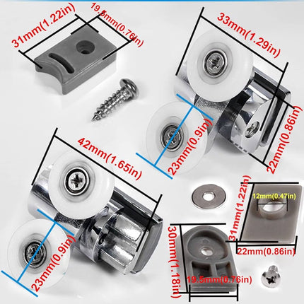 Double zinc alloy shower door roller - set of 4 - suitable for glass.