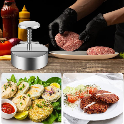 Hamburger Press - Burger Makers - with Scale Markings - 11.5*11.5*14 cm - Burger Press - Adjustable - Stainless Steel Hamburger Patty Maker - Non-Stick Burger Maker - Cookware - for Veggie, Meat, Beef, Pork, Lamb, Cheese, BBQ, Barbecue Grill.