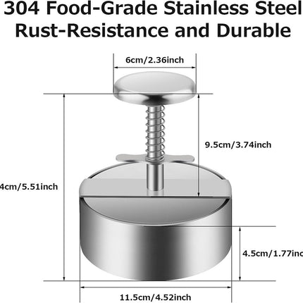 Hamburger Press - Burger Makers - with Scale Markings - 11.5*11.5*14 cm - Burger Press - Adjustable - Stainless Steel Hamburger Patty Maker - Non-Stick Burger Maker - Cookware - for Veggie, Meat, Beef, Pork, Lamb, Cheese, BBQ, Barbecue Grill.
