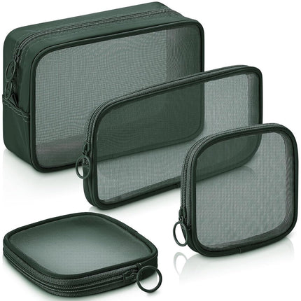 pieces - Cosmetic bag - Travel toiletry bag - Storage bag - mesh cosmetic bag - travel bag with zipper - mini makeup bag - for daily accessories - for travel and daily use - small, large, medium - olive green.