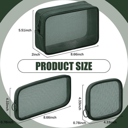 pieces - Cosmetic bag - Travel toiletry bag - Storage bag - mesh cosmetic bag - travel bag with zipper - mini makeup bag - for daily accessories - for travel and daily use - small, large, medium - olive green.