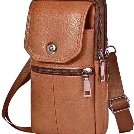 Leather Belt Bag - with Shoulder Strap - Leather Phone Waist Bag - Standing Small Belt Bag - Belt Bag - Men's Leather Shoulder Bag - Phone Holder - Vertical Phone Holder - Waist Belt - Smartphone Bag - Organizer - Waist Bag - Wallet - Shoulder Bag - Yello.