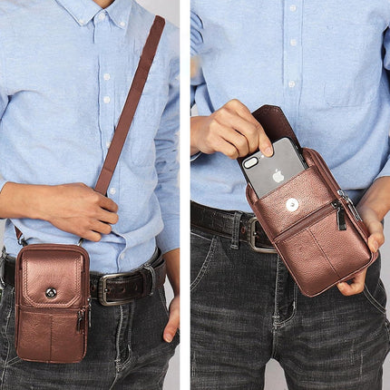 Leather Belt Bag - with Shoulder Strap - Leather Phone Waist Bag - Standing Small Belt Bag - Belt Bag - Men's Leather Shoulder Bag - Phone Holder - Vertical Phone Holder - Waist Belt - Smartphone Bag - Organizer - Waist Bag - Wallet - Shoulder Bag - Yello.