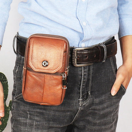 Leather Belt Bag - with Shoulder Strap - Leather Phone Waist Bag - Standing Small Belt Bag - Belt Bag - Men's Leather Shoulder Bag - Phone Holder - Vertical Phone Holder - Waist Belt - Smartphone Bag - Organizer - Waist Bag - Wallet - Shoulder Bag - Yello.