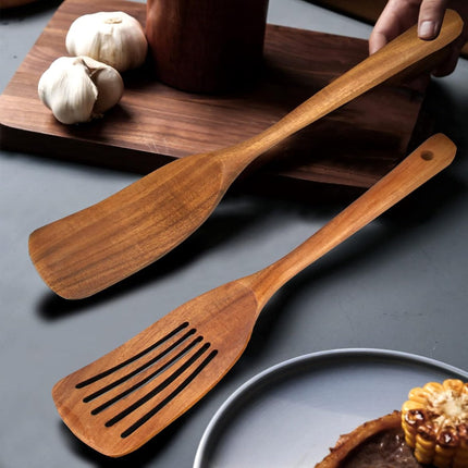 2 pieces - 33*6.5 cm - wooden spatulas - cooking utensil set - wok spatulas - spatula - kitchen utensils - flat wok pancake spatula - kitchen accessories - non-stick pan - brown.