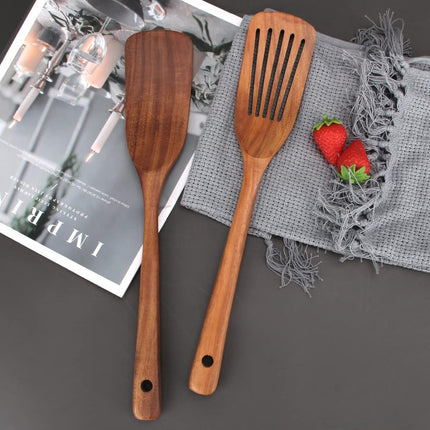 2 pieces - 33*6.5 cm - wooden spatulas - cooking utensil set - wok spatulas - spatula - kitchen utensils - flat wok pancake spatula - kitchen accessories - non-stick pan - brown.