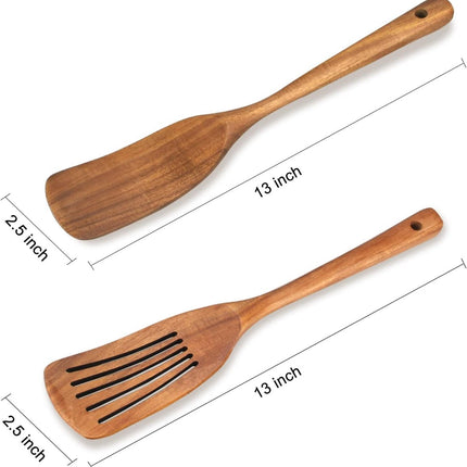 2 pieces - 33*6.5 cm - wooden spatulas - cooking utensil set - wok spatulas - spatula - kitchen utensils - flat wok pancake spatula - kitchen accessories - non-stick pan - brown.