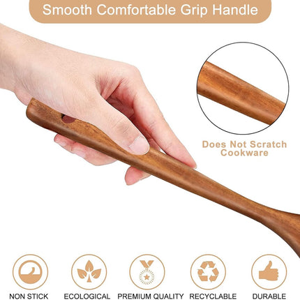 2 pieces - 33*6.5 cm - wooden spatulas - cooking utensil set - wok spatulas - spatula - kitchen utensils - flat wok pancake spatula - kitchen accessories - non-stick pan - brown.