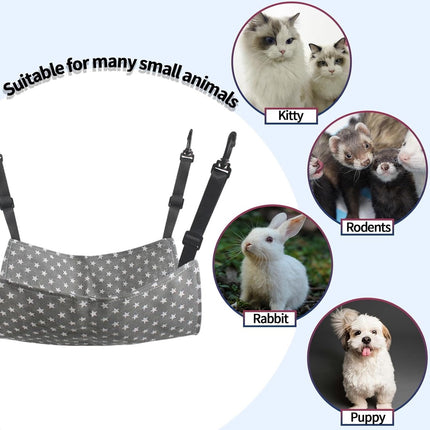 Cat Hammock - Hammock for cats - hanging pet bed - hammock for pets - with hooks - for Kittens, Puppies and Small Pets - Adjustable Straps - Pet Swing - cat bed - for cages and gardens - 53*35 cm - grey stars.