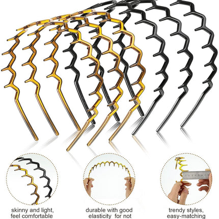 Pieces Zigzag Headbands - Women's Hairbands - for thick curly hair - plastic shark tooth combs - Hair Accessories - sawtooth headbands - plastic wavy tooth headbands - for men and women - black, brown.