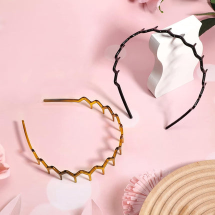 Pieces Zigzag Headbands - Women's Hairbands - for thick curly hair - plastic shark tooth combs - Hair Accessories - sawtooth headbands - plastic wavy tooth headbands - for men and women - black, brown.