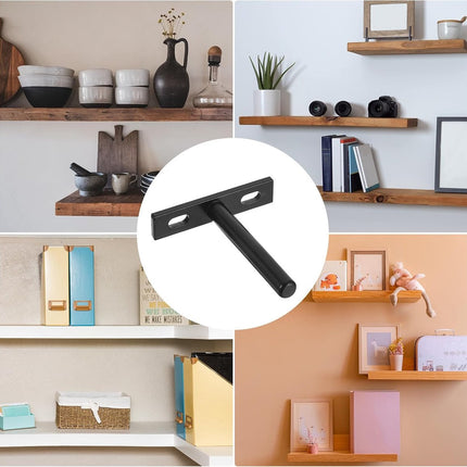 4 pieces - concealed floating shelf brackets - 3 inch - silver - shelves - floating shelf support brackets - steel - wall mounting - screws and plugs included - T-brackets for shelves - for floating wooden shelves - black - 76 mm.