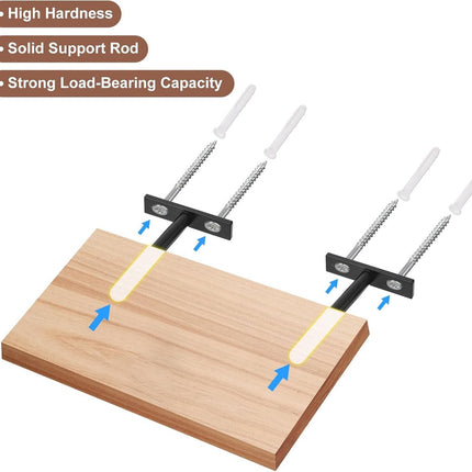 4 pieces - concealed floating shelf brackets - 3 inch - silver - shelves - floating shelf support brackets - steel - wall mounting - screws and plugs included - T-brackets for shelves - for floating wooden shelves - black - 76 mm.