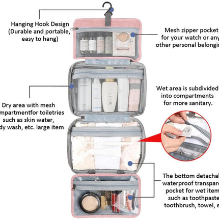 Toiletry bag - Portable hanging toiletry bag - foldable travel toiletry bag - large foldable travel bag - travel makeup bag - storage bag - with 4 compartments - waterproof toiletry bag - unisex - for vacation, shower, camping and travel - 27*18*8 cm - pi.