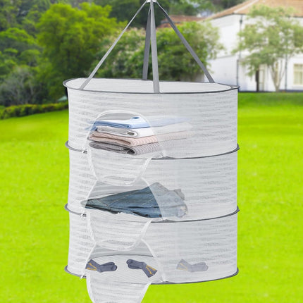 Herb Drying Rack - 40*60cm - 3-tier hanging herb drying net - Drying rack - Drying net - food drying net - hanging mesh net - plant drying rack - with zippers - foldable drying net - for buds, meat, herbs, vegetables, plants, fruit, clothing - white.