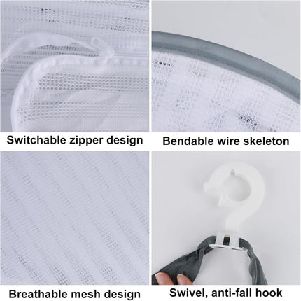 Herb Drying Rack - 40*60cm - 3-tier hanging herb drying net - Drying rack - Drying net - food drying net - hanging mesh net - plant drying rack - with zippers - foldable drying net - for buds, meat, herbs, vegetables, plants, fruit, clothing - white.