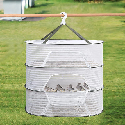 Herb Drying Rack - 40*60cm - 3-tier hanging herb drying net - Drying rack - Drying net - food drying net - hanging mesh net - plant drying rack - with zippers - foldable drying net - for buds, meat, herbs, vegetables, plants, fruit, clothing - white.