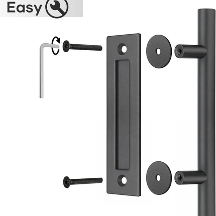 30 cm - Sliding Door Handle - Door Knob - Garage Handle - Sliding Door Knob Set - Barn Door Handles - Heavy Duty - With Screws - For Garage Door Cabinet - Black.
