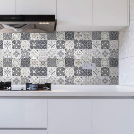 24 Pieces PVC Mosaic Tile Sticker - 10x10 cm - Adhesive Tiles - Moroccan Wall Tile - Waterproof Wallpaper - Decorative Film Furniture Film - Self-Adhesive Tiles - for Kitchen, Cabinet, Furniture, Table - Decorative Sticker Tiles - Adhesive Film Tile Stick.