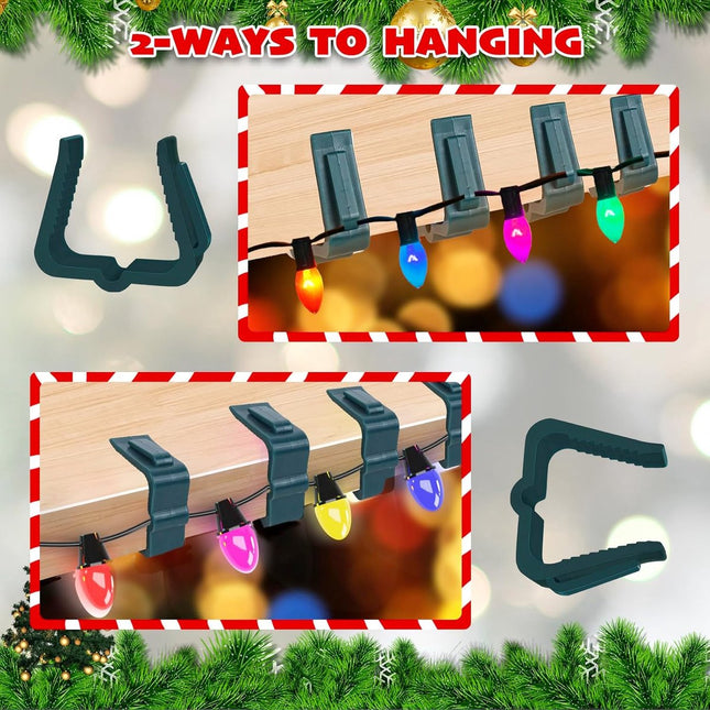 30 pieces - Christmas lighting clips - Light clips - Plastic clips - Lighting hooks - Party lighting clamps - festive string lights clips - hooks - for party decoration, gutter, fencing, roof edge - 49*42*13.7 mm - green.