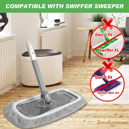 4 Pack Reusable Microfiber Cloths - Suitable for Efficient Sweeping Cleaning - Suitable for Swiffer Sweeper - Wet & Dry Cleaning Cloths - Mop Head Replacement - Washable Refills - for Household Floors - 25 x 11.5 cm - Grey.