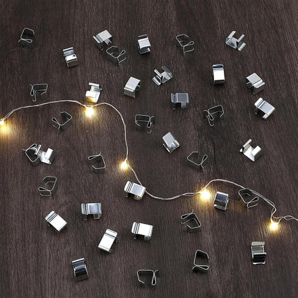 50 pieces - Christmas Lighting Gutter Hooks - Light Hose Clamps - Christmas Lighting Clips - Weatherproof Metal Gutter Clamp - Festive Lighting Clamps - Cable Clips - Christmas Decoration Hooks - for Christmas and Halloween Seasonal Cord - Silver - 20*14.