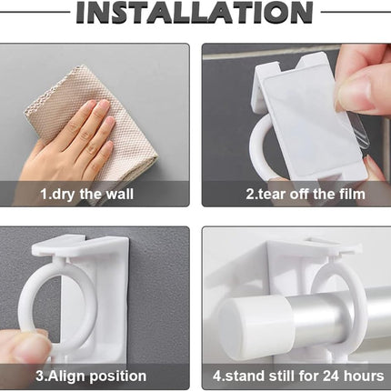 8 pieces - Curtain Rod Bracket - self-adhesive curtain rod holder - 360 degree rotatable mounting brackets - for curtain rods - no drilling required - for bathroom, bedroom, kitchen, hotel - white - 4*5 cm.