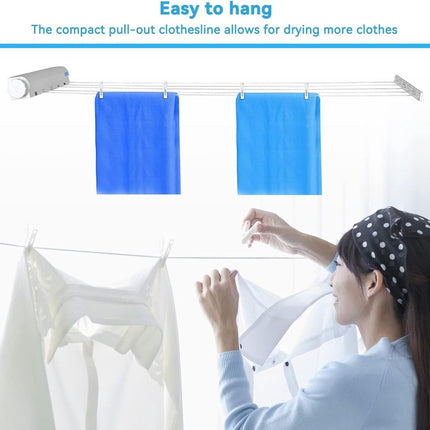 Extendable clothesline - Retractable clothesline - 5 lines of 3.75 m each - Roll-up clothesline - Clothesline - Wall clothesline - Foldable drying rack - Drying rack - Indoor drying rack - White.