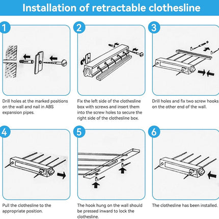 Extendable clothesline - Retractable clothesline - 5 lines of 3.75 m each - Roll-up clothesline - Clothesline - Wall clothesline - Foldable drying rack - Drying rack - Indoor drying rack - White.
