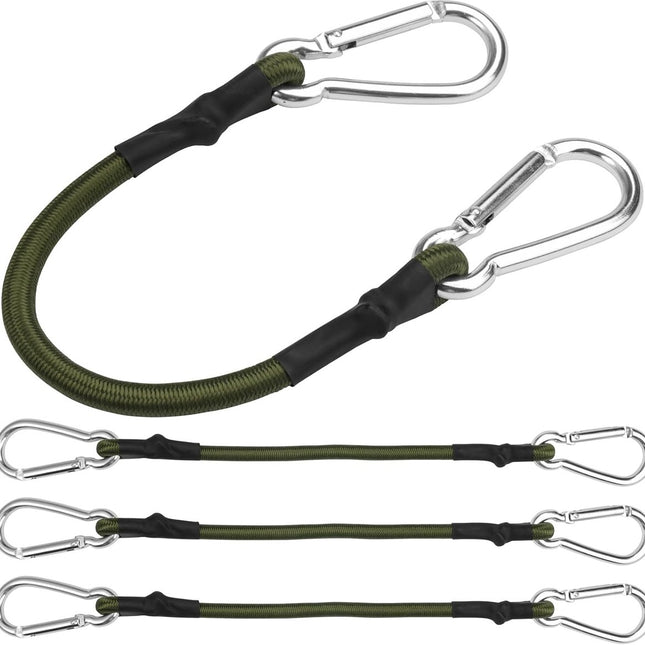 pieces - Elastic cord - with carabiner - 30 cm - Elastic luggage rope - Elastic bands - Luggage straps - Tie-down straps - Expander rope - Bungee cords - Carabiner elastic rope - for camping, sailing, tents, luggage, cars - green.