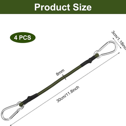pieces - Elastic cord - with carabiner - 30 cm - Elastic luggage rope - Elastic bands - Luggage straps - Tie-down straps - Expander rope - Bungee cords - Carabiner elastic rope - for camping, sailing, tents, luggage, cars - green.