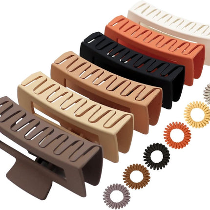 Set of 6 large hair clips for women - hair clips - banana clips - hair clamps - for adults - rectangular hair clips - large - six different colors - B.