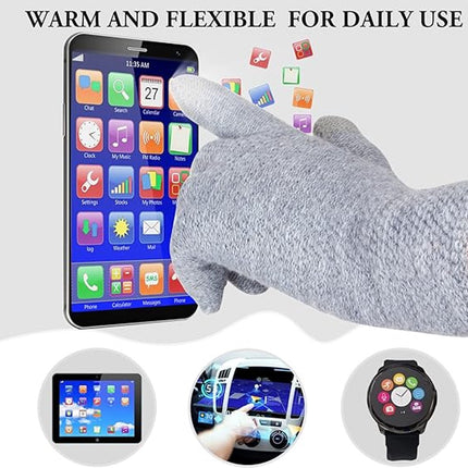 Hat with pompom, scarf and gloves - Three-piece Winter set - knitted fabrics - Warm Baggy Ski Hat - Winter Hat - Neck Warmer - Gloves - Touchscreen Gloves - for Outdoor play, skiing, motorcycling, windproof - for Men, Women - Grey.